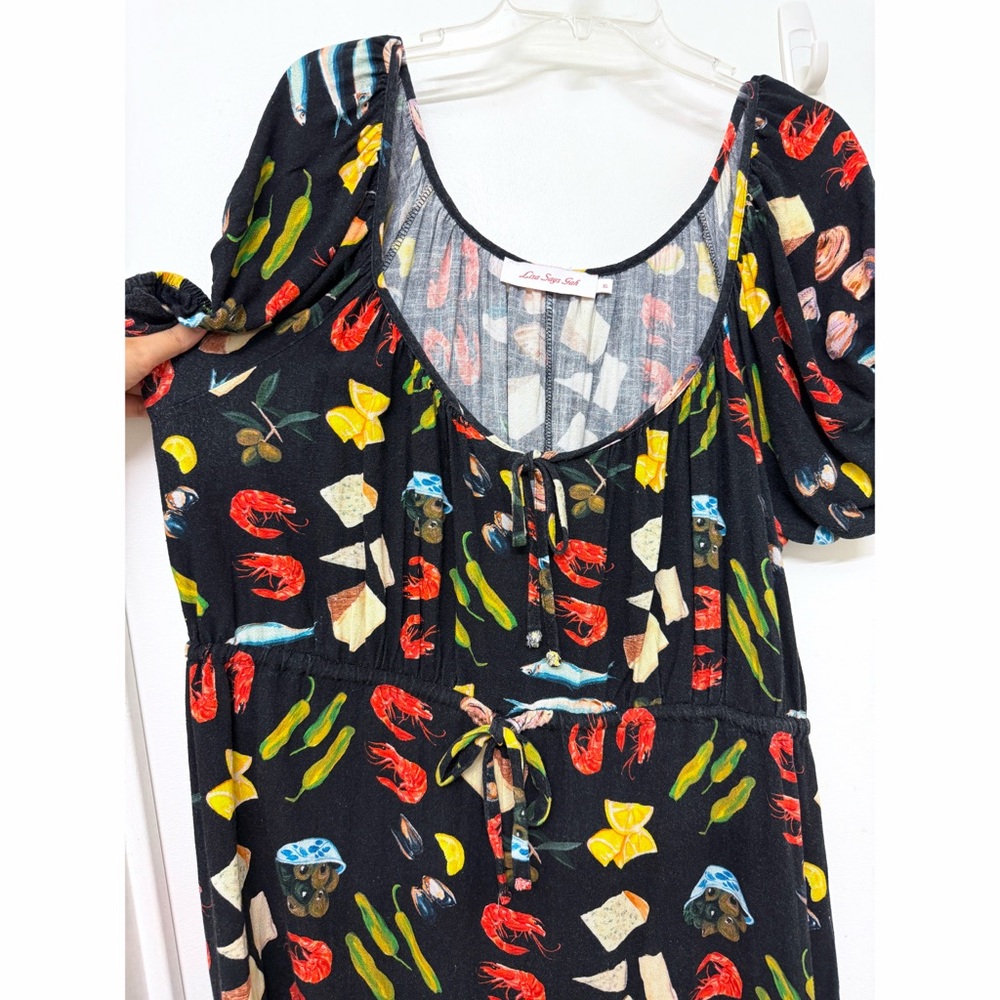 Lisa Says Gah Lux Food Print Maxi Dress Tapas Black Lemon Olive Fruit XL - Picture 5 of 14